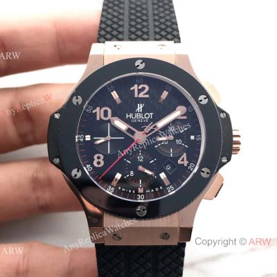 Hublot Big Bang Replica Watch Rose Gold Black Ceramic Bezel 4100 Swiss Grade